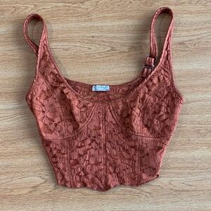 Free People Rust Lace Cropped Tank